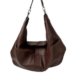 New Chocolate Brown Pebbled Leather Hobo Bag Oversized Slouchy Shoulder Tote